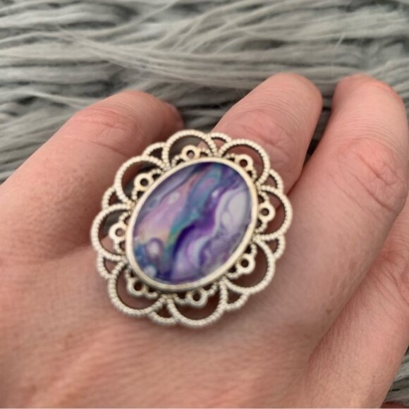 Handmade Fluid Art Ring- Candy Rainbow - Picture 5 of 8